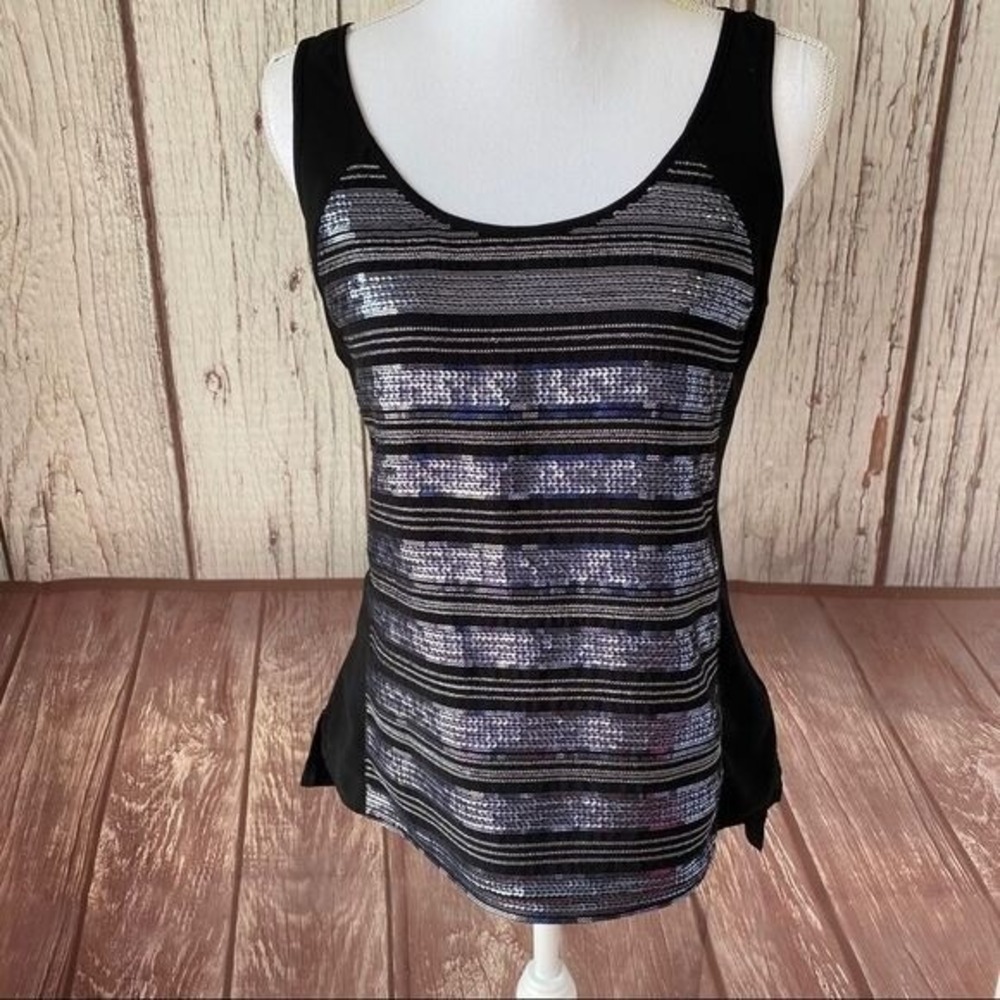 Express Tank Top Shirtā Womens Small Black sequin striped Racer Back Shiney